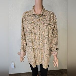 Express Women's Floral Corduroy Button Down Shirt Large Cotton Multicolor Casual